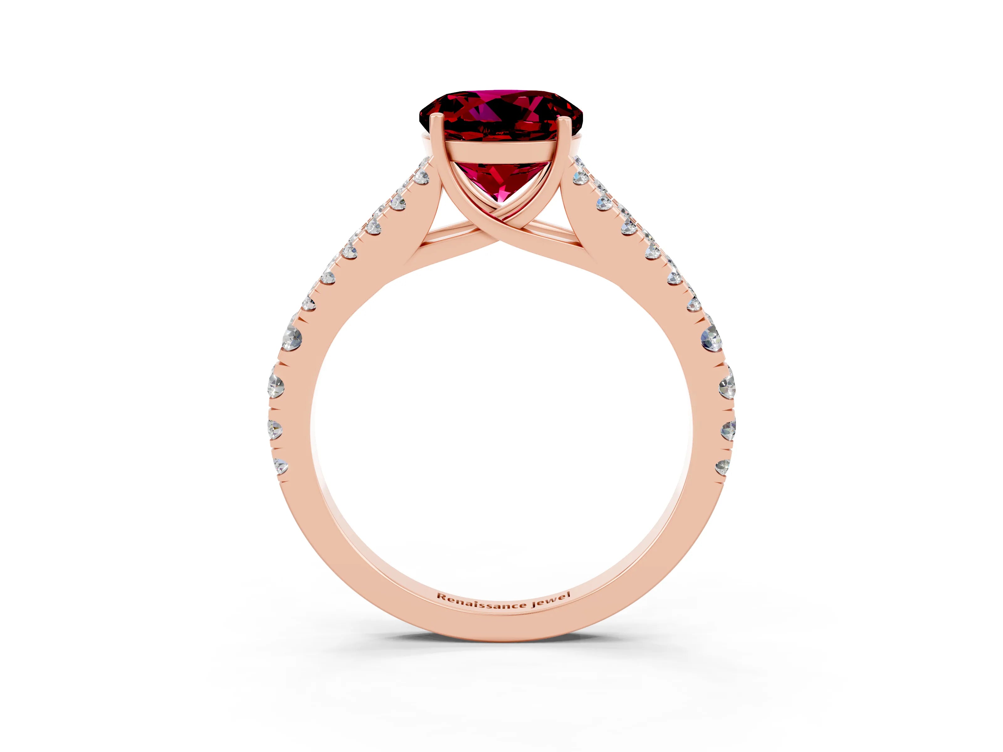 Rose gold Round Cut Garnet Split Shank Pavé Engagement Ring with Four-Prong Setting_15