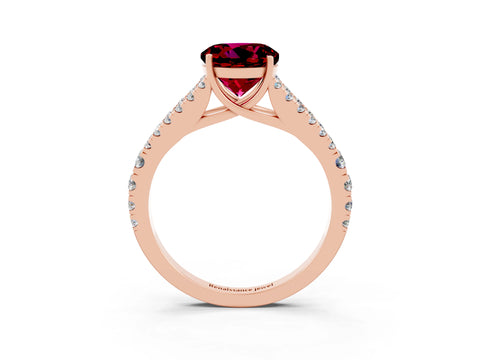 Rose gold Round Cut Garnet Split Shank Pavé Engagement Ring with Four-Prong Setting_15
