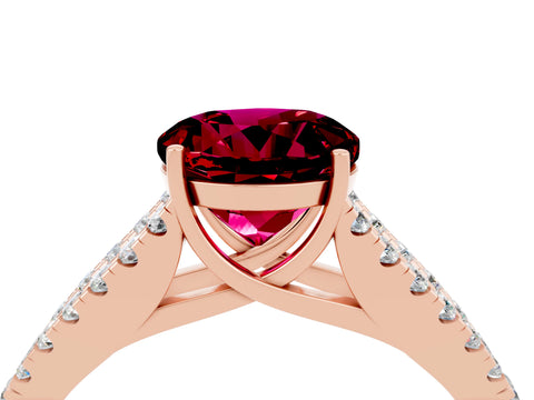 Rose gold Round Cut Garnet Split Shank Pavé Engagement Ring with Four-Prong Setting_16