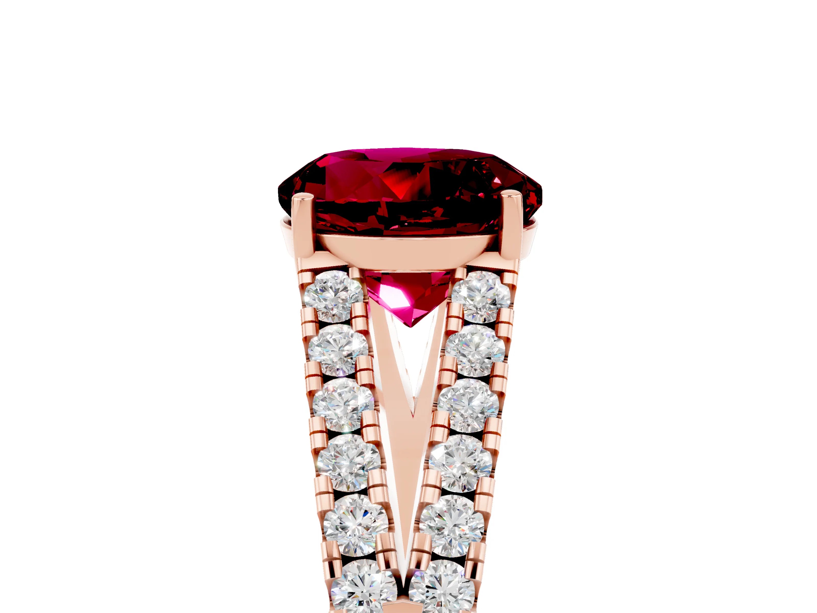 Rose gold Round Cut Garnet Split Shank Pavé Engagement Ring with Four-Prong Setting_17