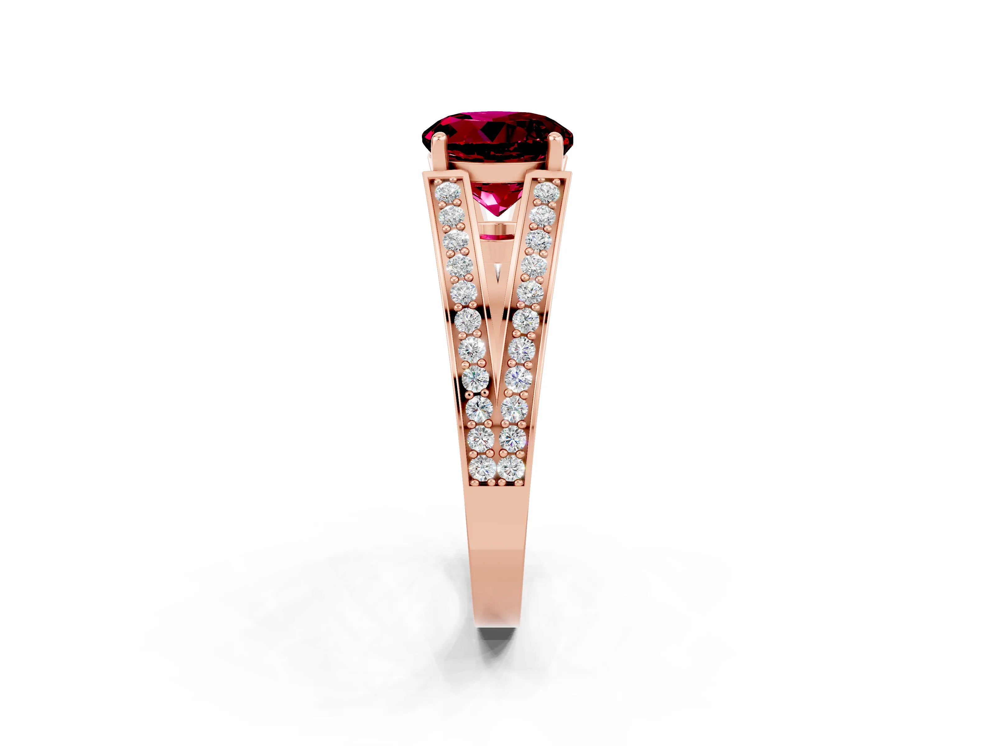 Rose gold Round Cut Garnet Split Shank Ring with Pavé Band and Four-Prong Setting_2