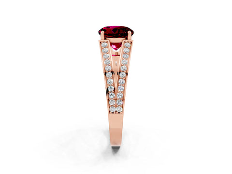 Rose gold Round Cut Garnet Split Shank Ring with Pavé Band and Four-Prong Setting_2