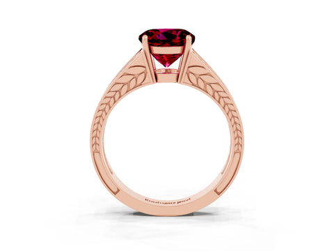 Rose gold Round Cut Garnet Split Shank Ring with Pavé Band and Four-Prong Setting_3