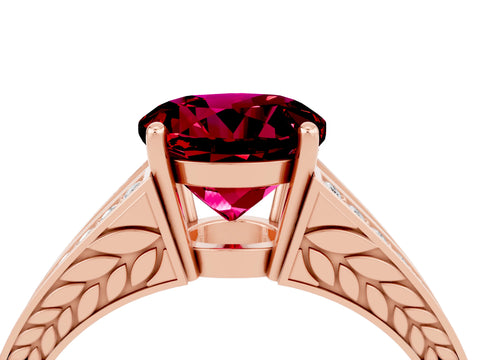 Rose gold Round Cut Garnet Split Shank Ring with Pavé Band and Four-Prong Setting_4