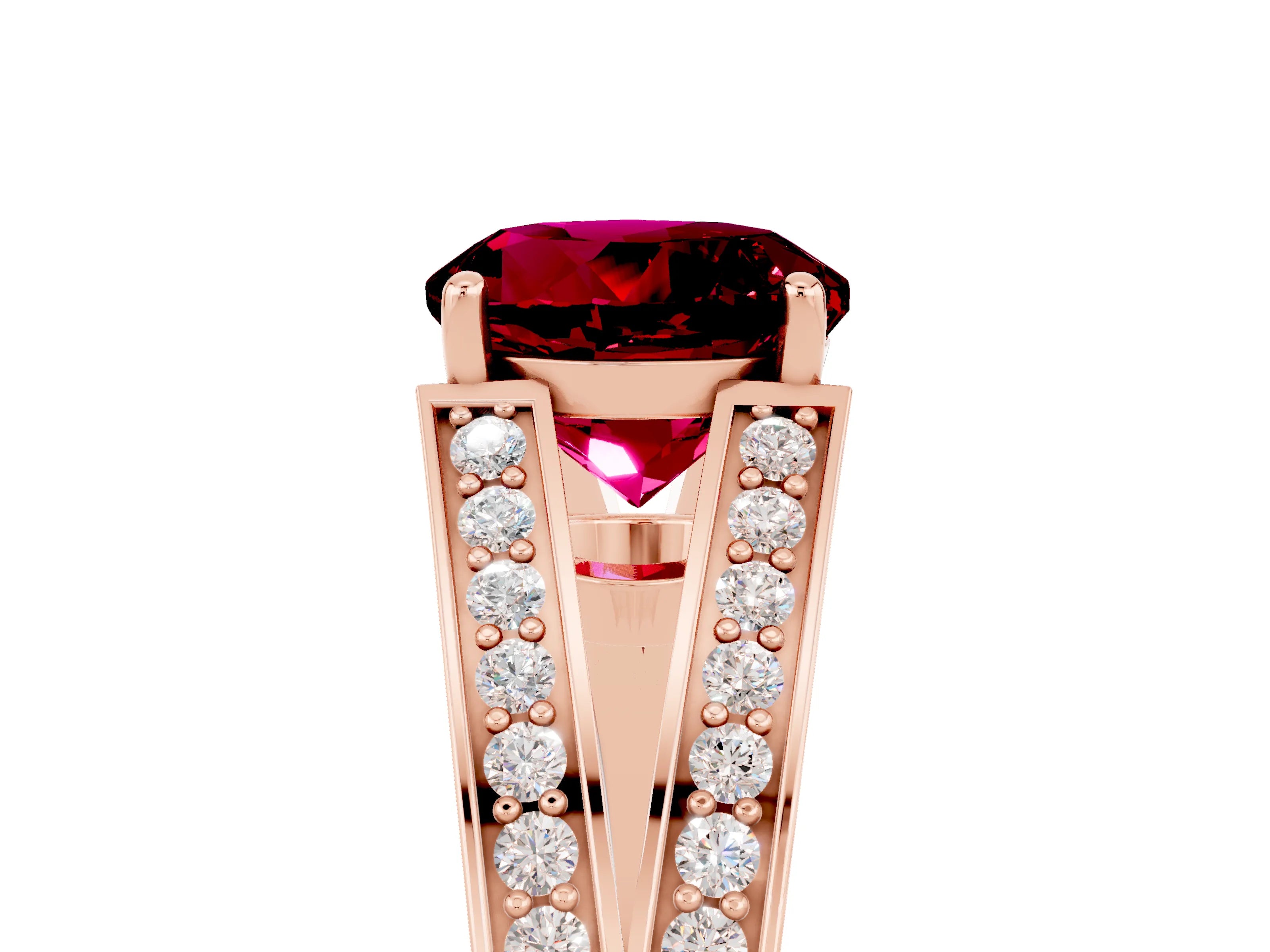 Rose gold Round Cut Garnet Split Shank Ring with Pavé Band and Four-Prong Setting_5