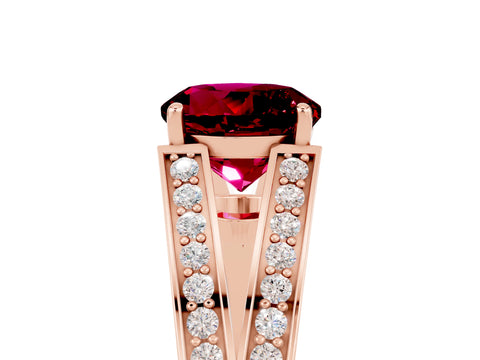 Rose gold Round Cut Garnet Split Shank Ring with Pavé Band and Four-Prong Setting_5