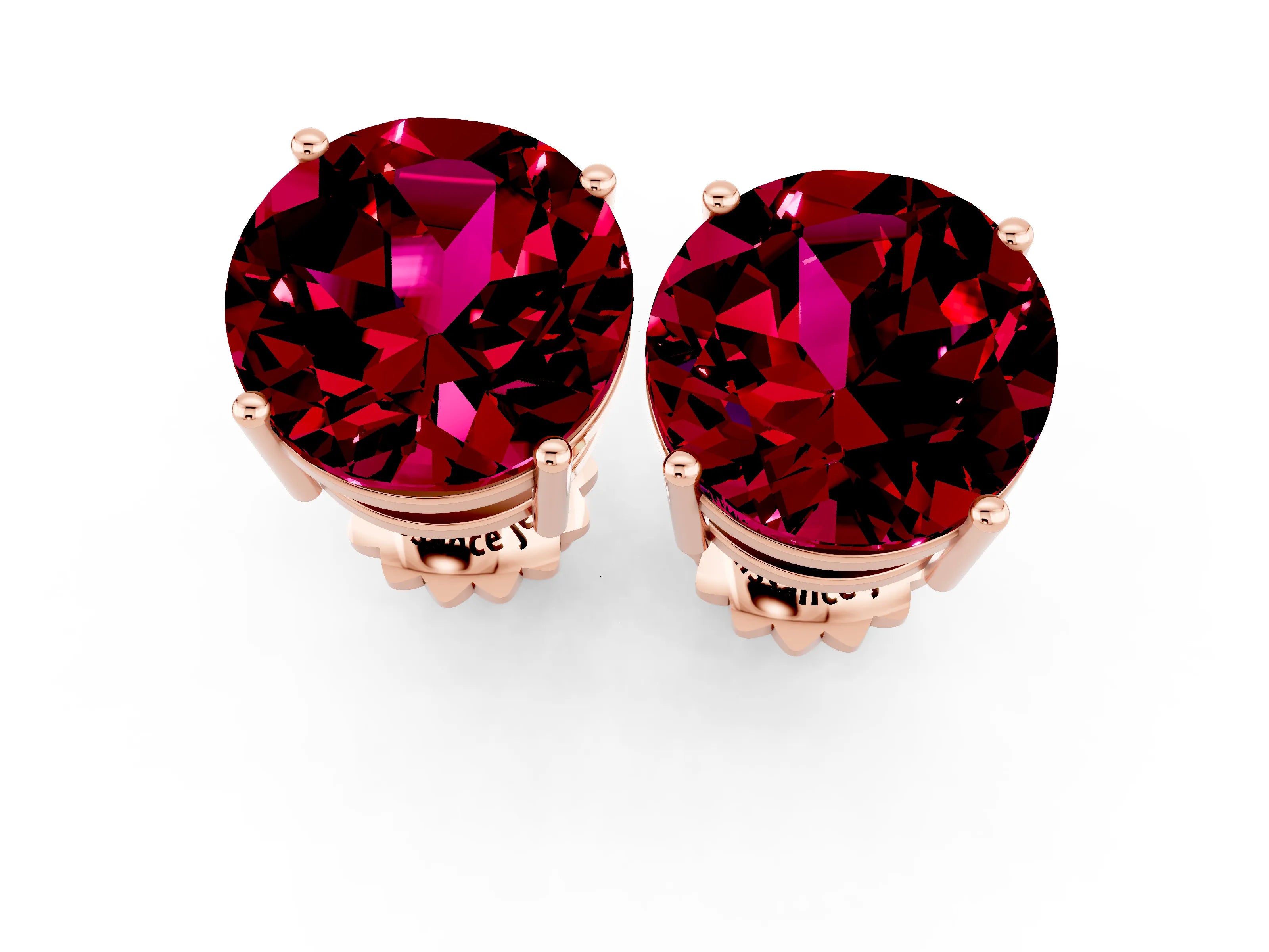 Rose gold Round Cut Garnet Stud Earrings_19