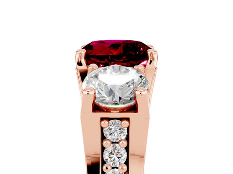 Rose gold Round Cut Garnet Three-Stone Ring with Channel Set Band and Four-Prong Setting_5