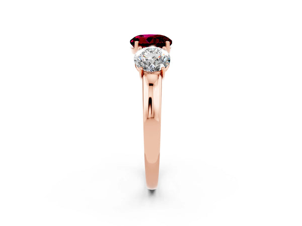 Rose gold Round Cut Garnet Three-Stone Ring with Four-Prong Setting and Classic Band