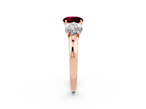 Rose gold Round Cut Garnet Three-Stone Ring with Four-Prong Setting and Classic Band_2