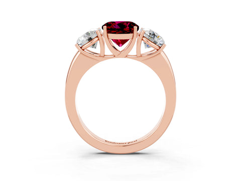 Rose gold Round Cut Garnet Three-Stone Ring with Four-Prong Setting and Classic Band_3