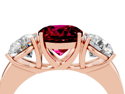 Rose gold Round Cut Garnet Three-Stone Ring with Four-Prong Setting and Classic Band_4