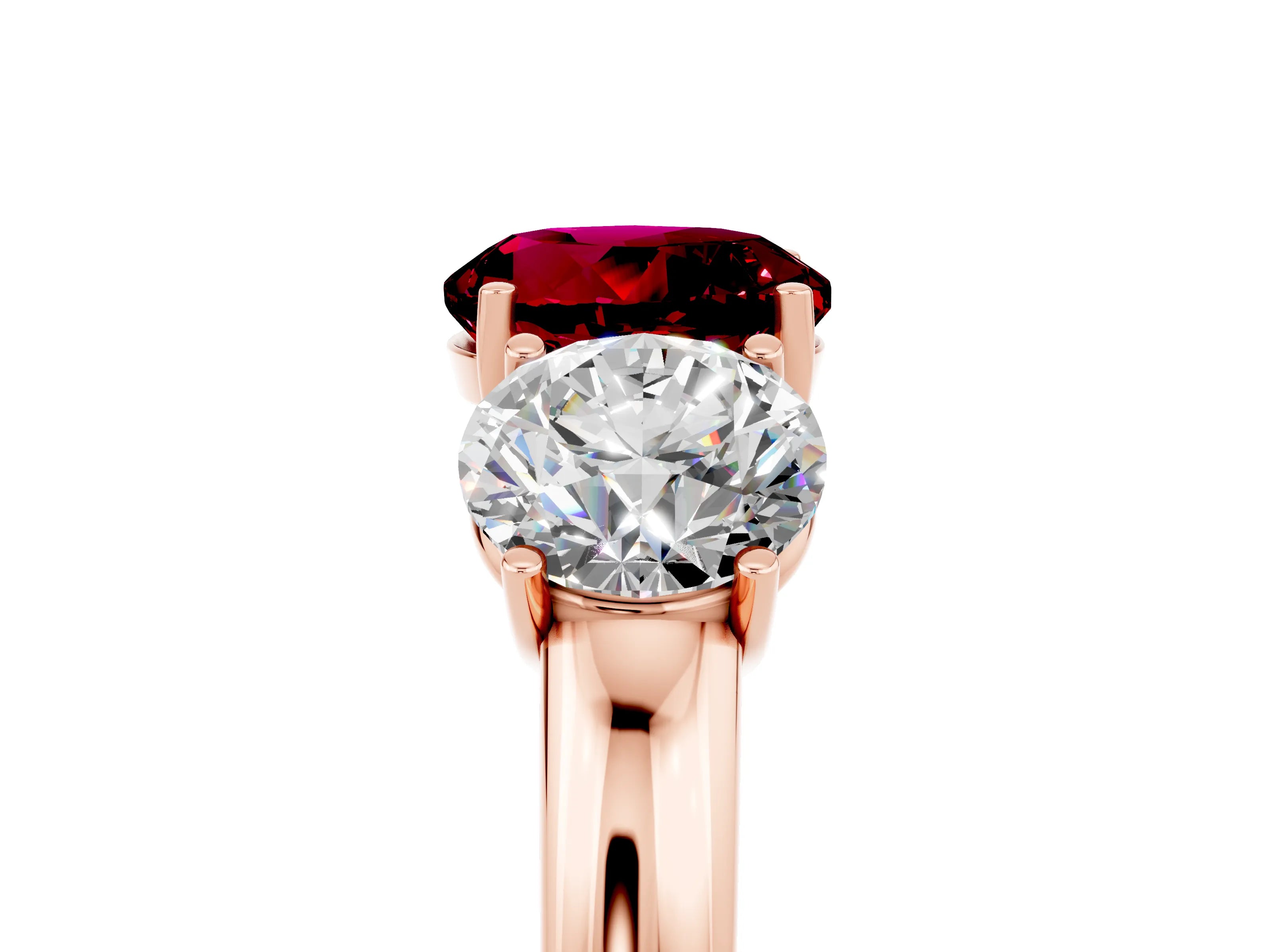 Rose gold Round Cut Garnet Three-Stone Ring with Four-Prong Setting and Classic Band_5