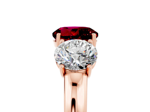 Rose gold Round Cut Garnet Three-Stone Ring with Four-Prong Setting and Classic Band_5