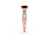 Rose gold Round Cut Garnet Three-Stone Ring with Pavé Split Shank and Four-Prong Setting_2