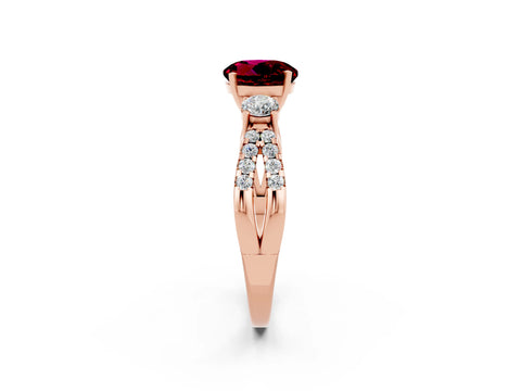 Rose gold Round Cut Garnet Three-Stone Ring with Pavé Split Shank and Four-Prong Setting_2