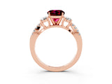 Rose gold Round Cut Garnet Three-Stone Ring with Pavé Split Shank and Four-Prong Setting_3