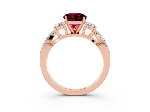 Rose gold Round Cut Garnet Three-Stone Ring with Pavé Split Shank and Four-Prong Setting_3