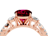 Rose gold Round Cut Garnet Three-Stone Ring with Pavé Split Shank and Four-Prong Setting_4