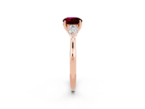Rose gold Round Cut Garnet Three-Stone Ring with Pear Side Stones and Four-Prong Setting_14