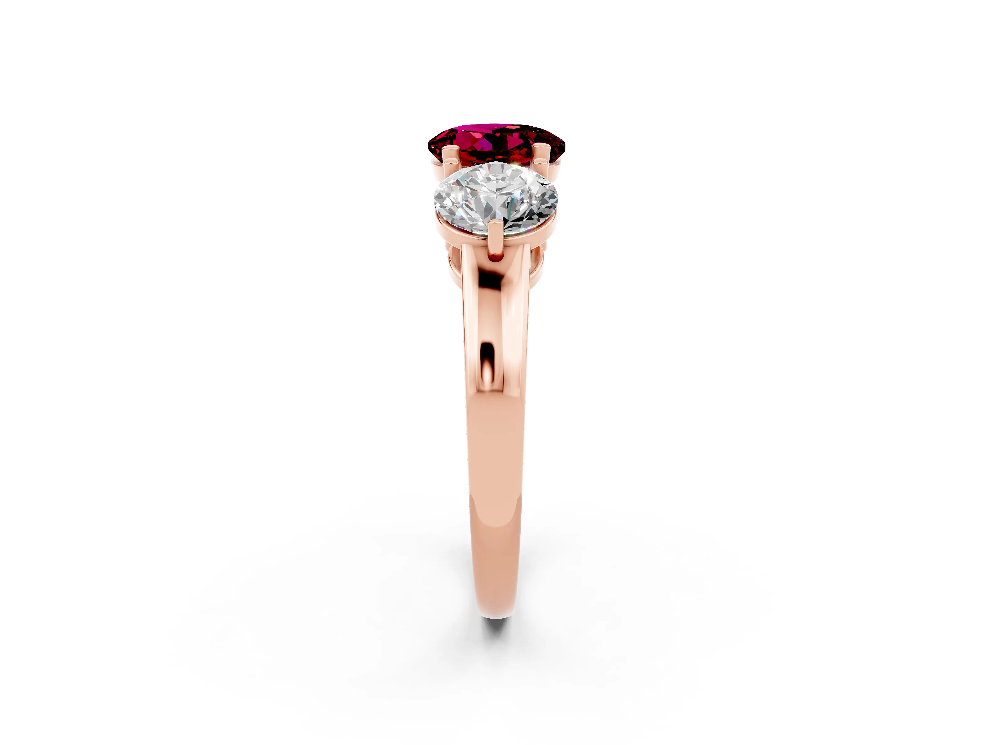 Rose gold Round Cut Garnet Three-Stone Ring with Prong Setting and Classic Band_2