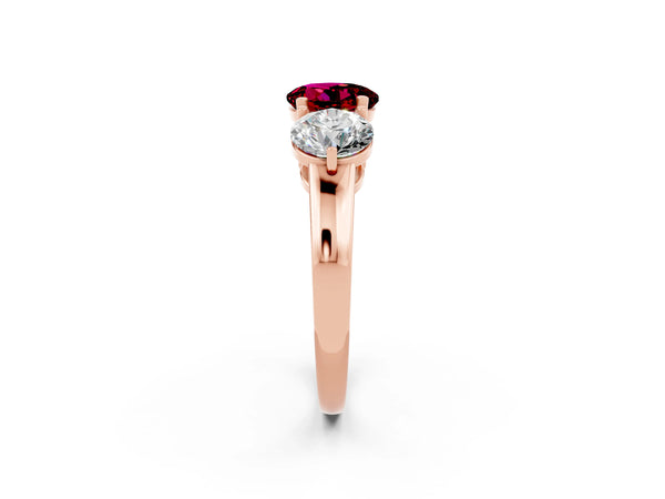 Rose gold Round Cut Garnet Three-Stone Ring with Prong Setting and Classic Band