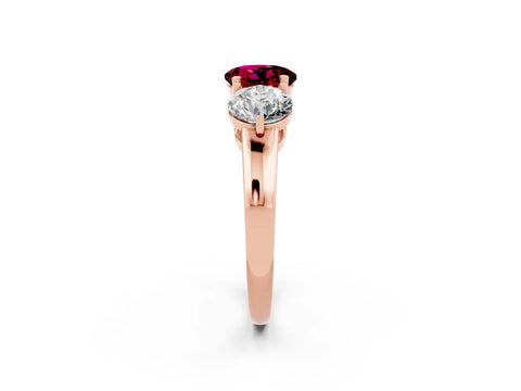 Rose gold Round Cut Garnet Three-Stone Ring with Prong Setting and Classic Band_2