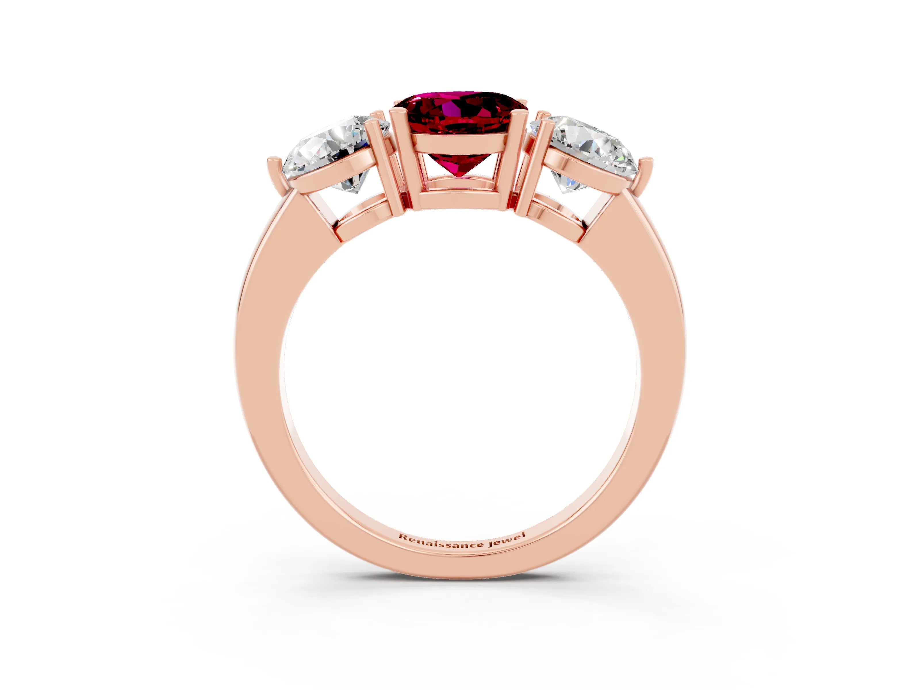 Rose gold Round Cut Garnet Three-Stone Ring with Prong Setting and Classic Band_3