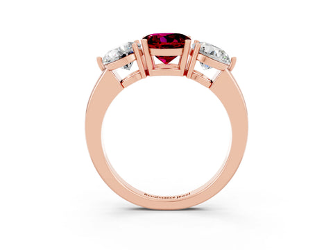 Rose gold Round Cut Garnet Three-Stone Ring with Prong Setting and Classic Band_3