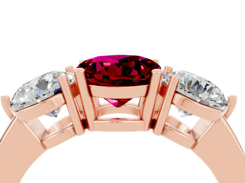 Rose gold Round Cut Garnet Three-Stone Ring with Prong Setting and Classic Band_4
