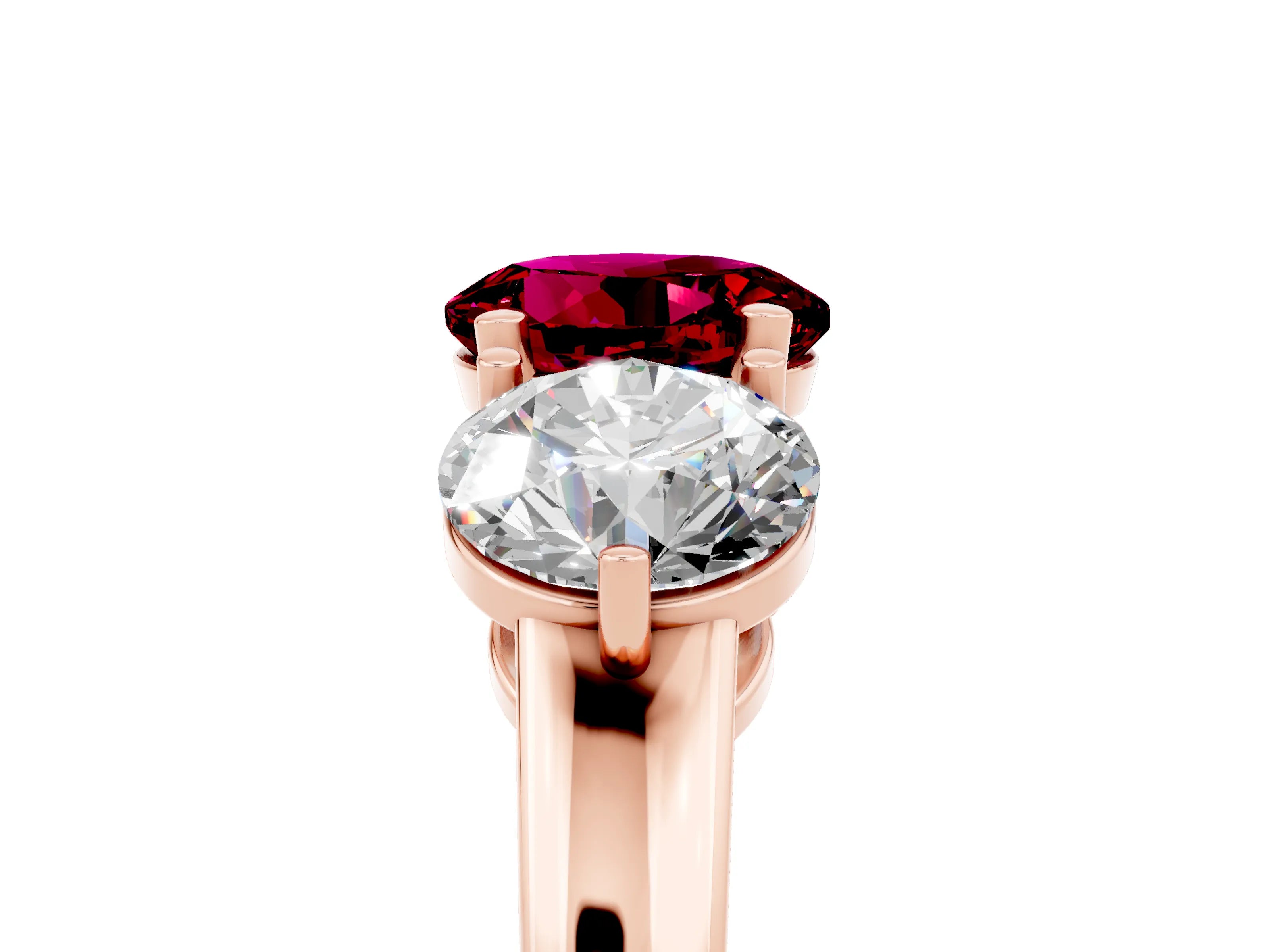 Rose gold Round Cut Garnet Three-Stone Ring with Prong Setting and Classic Band_5