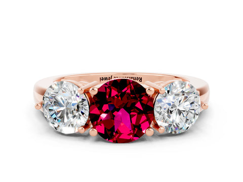 Rose gold Round Cut Garnet Three-Stone Ring with Prong Setting and Classic Band