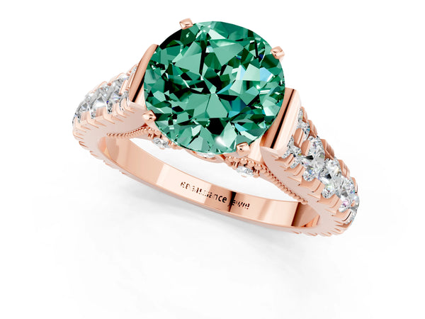 Rose gold Round Cut Green Sapphire Classic Solitaire Ring with Pavé Band and Four-Prong Setting