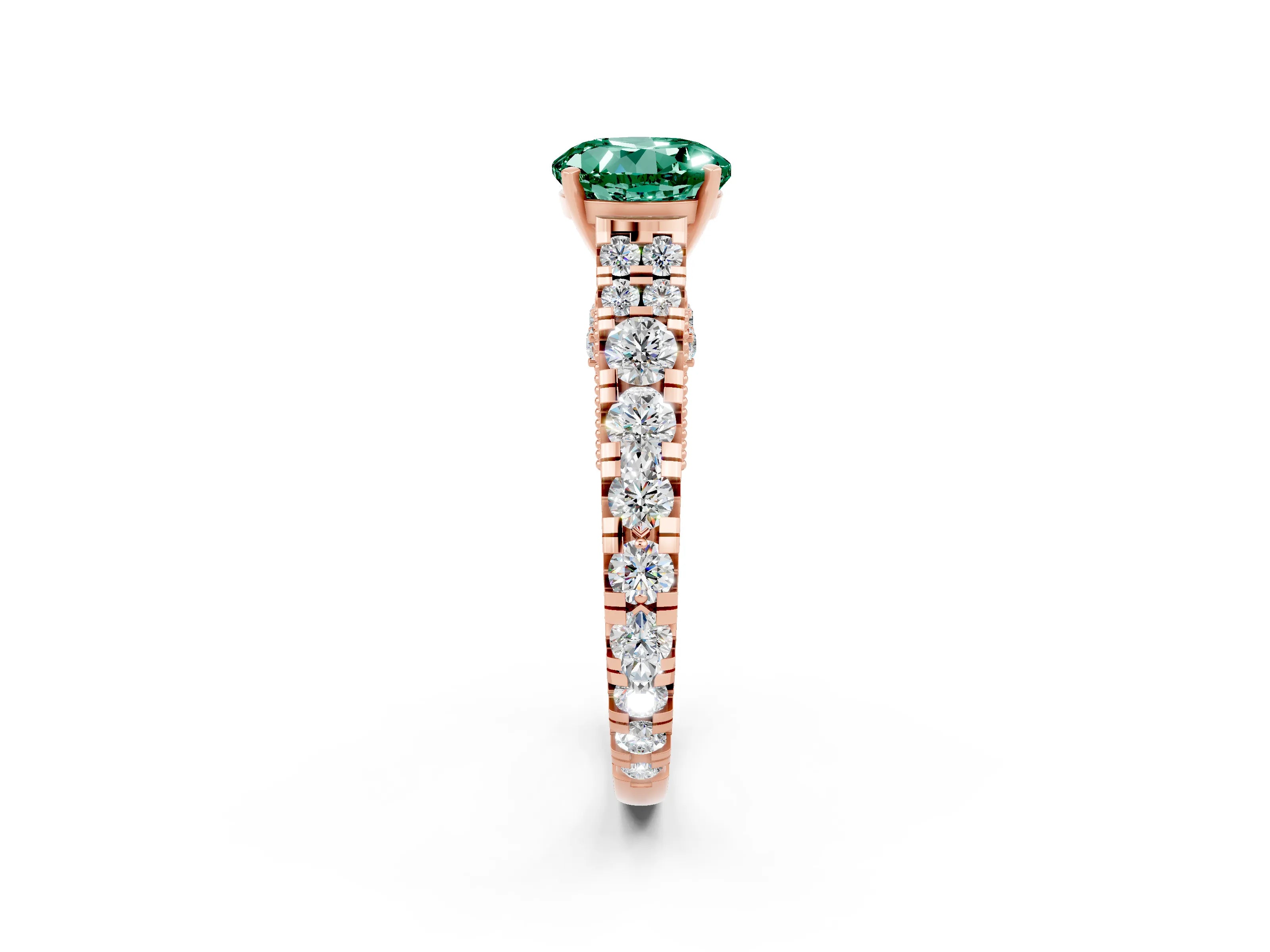 Rose gold Round Cut Green Sapphire Classic Solitaire Ring with Pavé Band and Four-Prong Setting_2