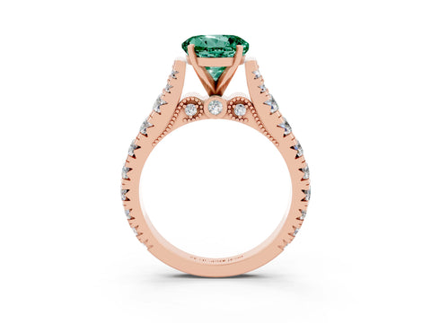 Rose gold Round Cut Green Sapphire Classic Solitaire Ring with Pavé Band and Four-Prong Setting_3