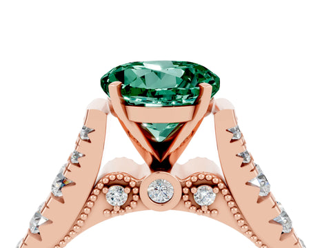 Rose gold Round Cut Green Sapphire Classic Solitaire Ring with Pavé Band and Four-Prong Setting_4