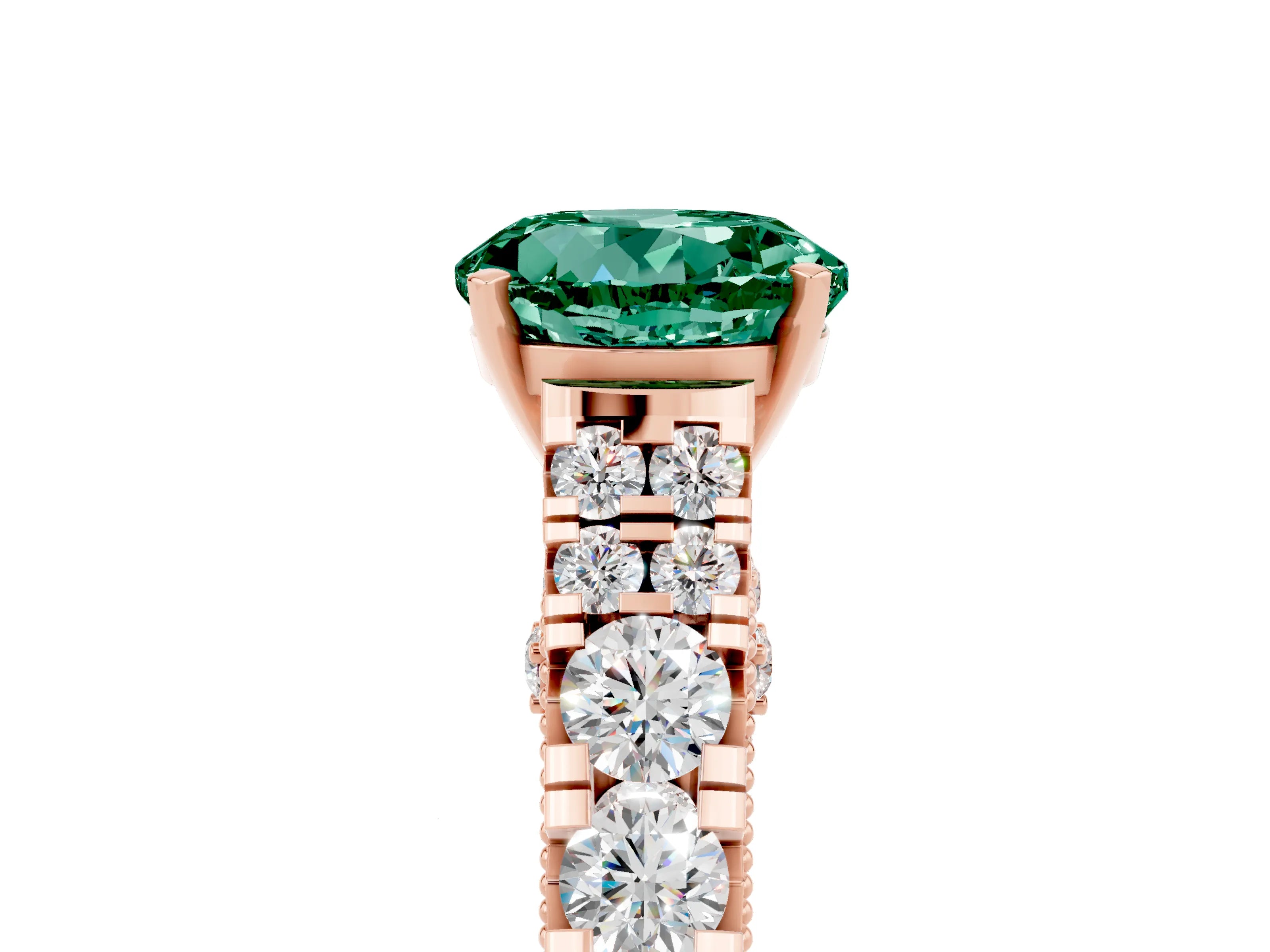 Rose gold Round Cut Green Sapphire Classic Solitaire Ring with Pavé Band and Four-Prong Setting_5