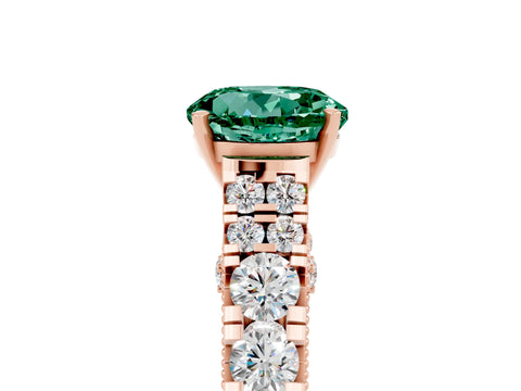 Rose gold Round Cut Green Sapphire Classic Solitaire Ring with Pavé Band and Four-Prong Setting_5