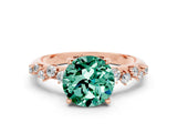 Rose gold Round Cut Green Sapphire Cluster Side Stone Solitaire Ring with Prong Setting_24