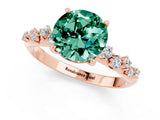 Rose gold Round Cut Green Sapphire Cluster Side Stone Solitaire Ring with Prong Setting_25