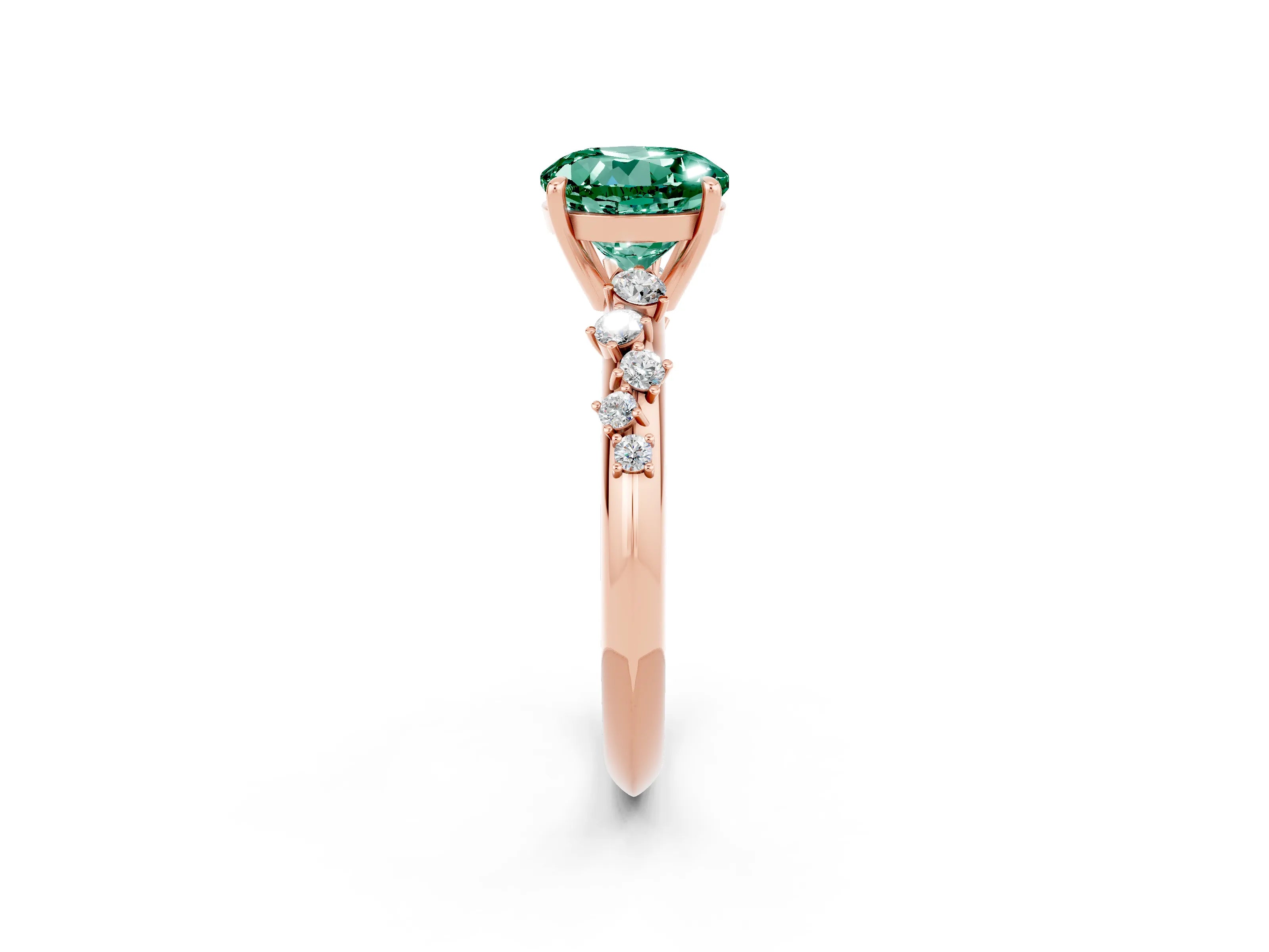 Rose gold Round Cut Green Sapphire Cluster Side Stone Solitaire Ring with Prong Setting_26