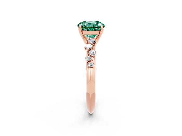 Rose gold Round Cut Green Sapphire Cluster Side Stone Solitaire Ring with Prong Setting