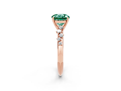 Rose gold Round Cut Green Sapphire Cluster Side Stone Solitaire Ring with Prong Setting_26