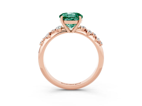 Rose gold Round Cut Green Sapphire Cluster Side Stone Solitaire Ring with Prong Setting_27