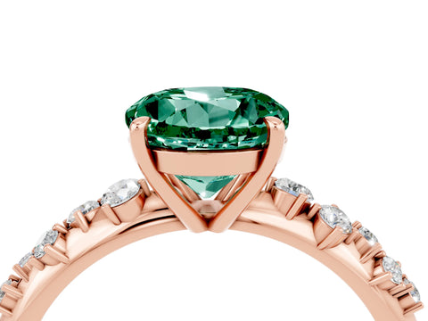 Rose gold Round Cut Green Sapphire Cluster Side Stone Solitaire Ring with Prong Setting_28
