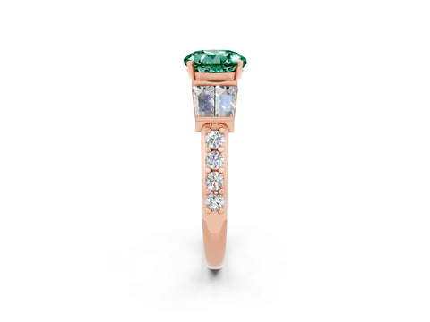Rose gold Round Cut Green Sapphire Engagement Ring with Baguette Side Stones and Channel Set Band_2