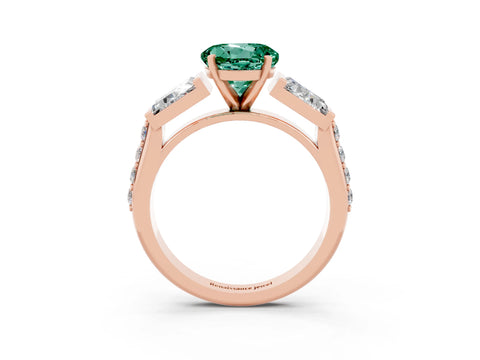 Rose gold Round Cut Green Sapphire Engagement Ring with Baguette Side Stones and Channel Set Band_3