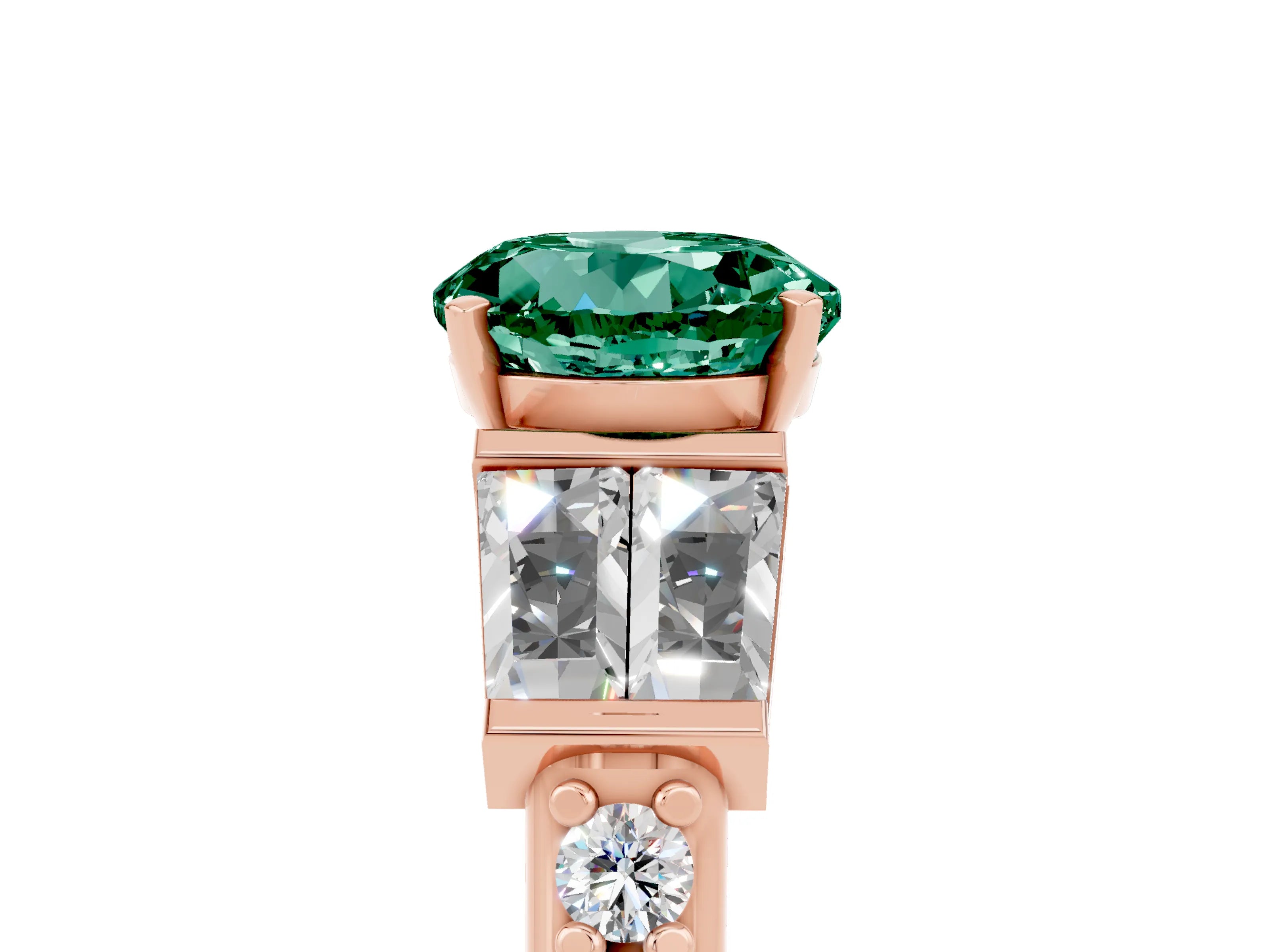 Rose gold Round Cut Green Sapphire Engagement Ring with Baguette Side Stones and Channel Set Band_5