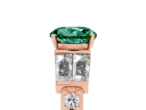 Rose gold Round Cut Green Sapphire Engagement Ring with Baguette Side Stones and Channel Set Band_5