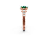 Rose gold Round Cut Green Sapphire Engagement Ring with Milgrain Channel Set Band and Prong Setting_2